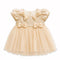 Party Wear Girls Frock Peach Glittered Bowknot