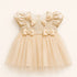Party Wear Girls Frock Peach Glittered Bowknot