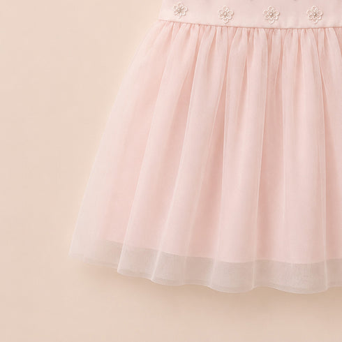 Party Wear Girls Frock Pink Glittered Floral Embroidered
