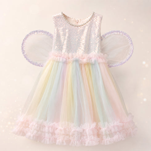 Party Wear Girls Frock Pink Sequin Frilled