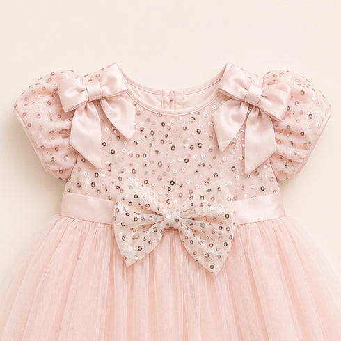 Party Wear Girls Frock Pink Sequin