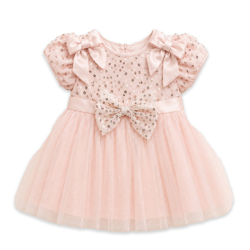 Party Wear Girls Frock Pink Sequin