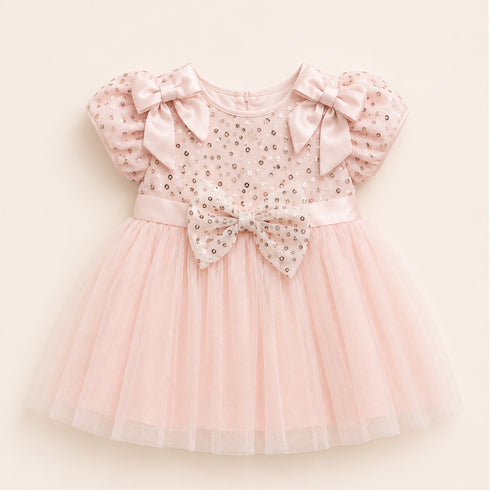 Party Wear Girls Frock Pink Sequin