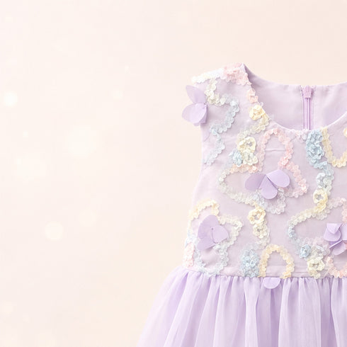 Party Wear Girls Frock Purple Embroidered