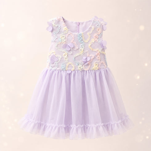 Party Wear Girls Frock Purple Embroidered