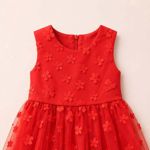Party Wear Girls Frock Red Floral Design