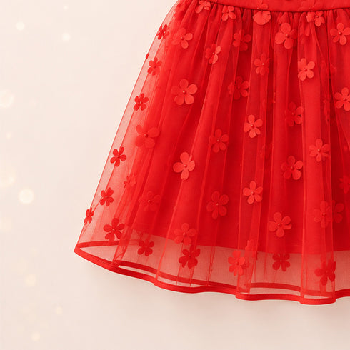 Party Wear Girls Frock Red Floral Design