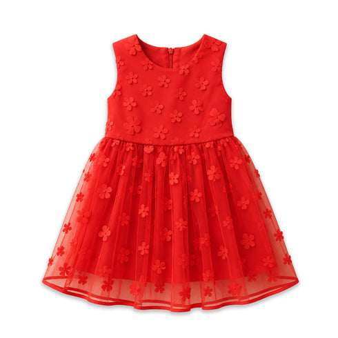 Party Wear Girls Frock Red Floral Design