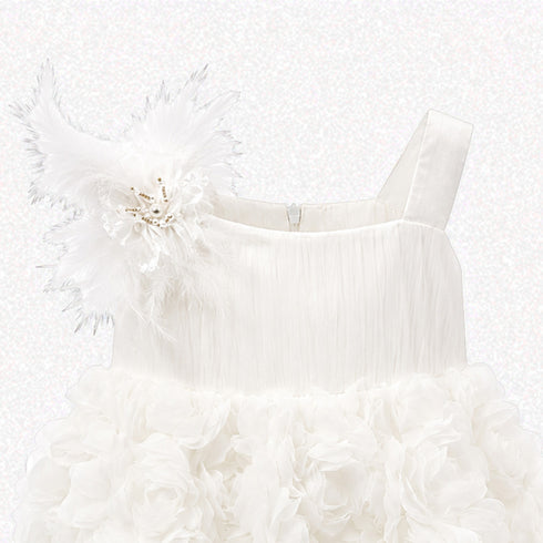 Party Wear Girls Frock White Roses Frilled Floral