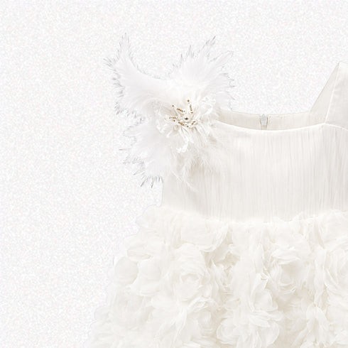 Party Wear Girls Frock White Roses Frilled Floral