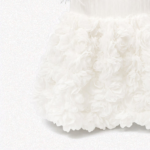 Party Wear Girls Frock White Roses Frilled Floral