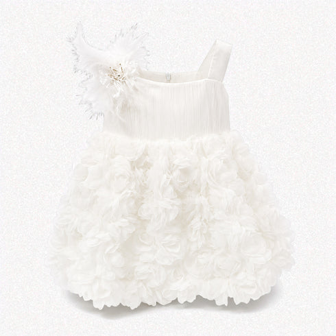 Party Wear Girls Frock White Roses Frilled Floral