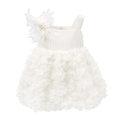 Party Wear Girls Frock White Roses Frilled Floral
