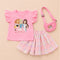 Party Wear Girls Cotton Suit Pink Barbie Shirt with Skirt