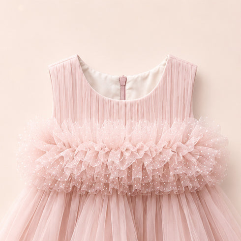 Party Wear Girls Top Style Frock Tea Pink Glittered Frilled