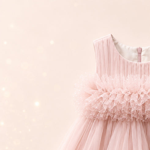 Party Wear Girls Top Style Frock Tea Pink Glittered Frilled