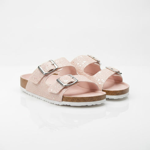 Pink Glitter Double-Strap Buckle Slides