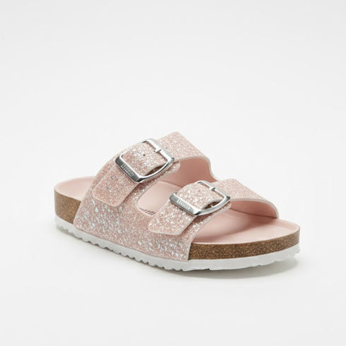 Pink Glitter Double-Strap Buckle Slides