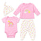 Pink Rainbow Baby Girl Dress Shirt With Bodysuit Trouser Cap Set 0-9M