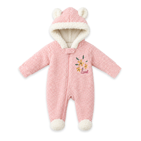 Pink Sweet Baby Girl Hooded Winter Romper 0-9M