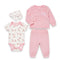 Pink Textured Dot Fleece Baby Girl Dresses Shirt Witth Bodysuit Trouser Headband 0-9M