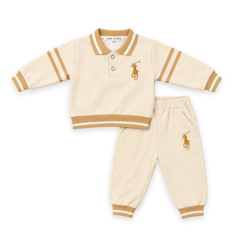 Beige Polo Ralph Classic Toddler Boy Suits Sweatshirt Pants