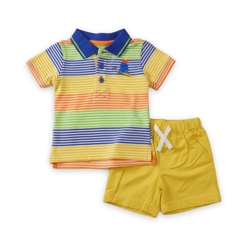 Polo Shirt & Shorts Suit Multi Color Stripes