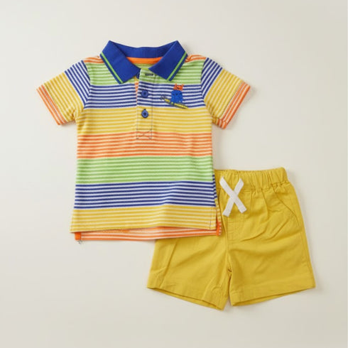 Polo Shirt & Shorts Suit Multi Color Stripes