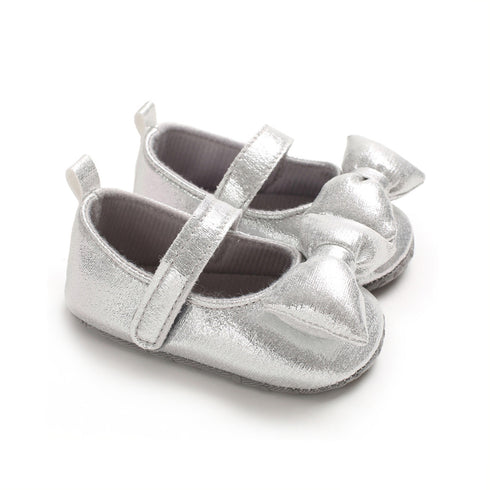 Pre Walker Pumps Shoes Silver Metallic Shimmer Bow