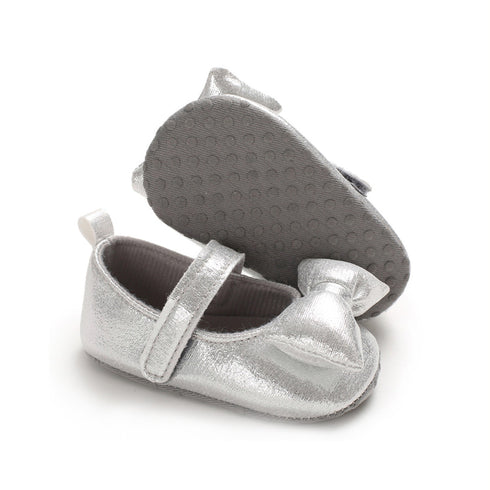 Pre Walker Pumps Shoes Silver Metallic Shimmer Bow