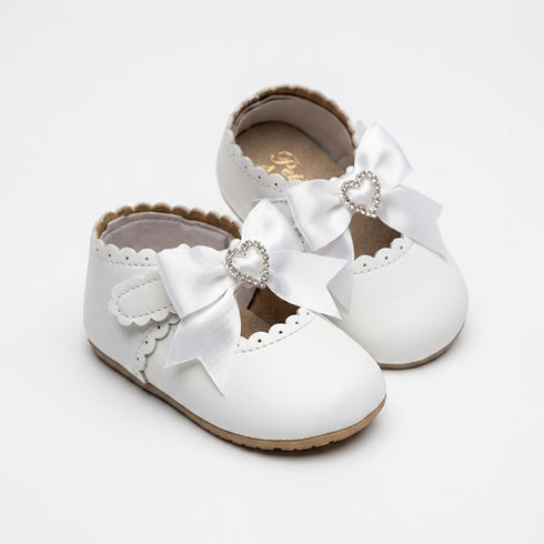 Pre Walker Pumps Shoes White Satin Heart Bow