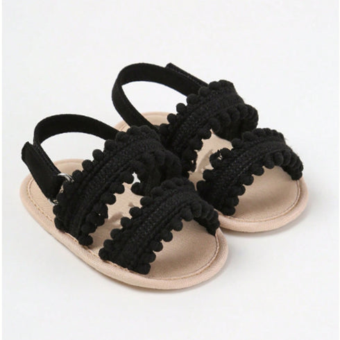 Pre Walker Sandals Black Crochet Pom-Pom