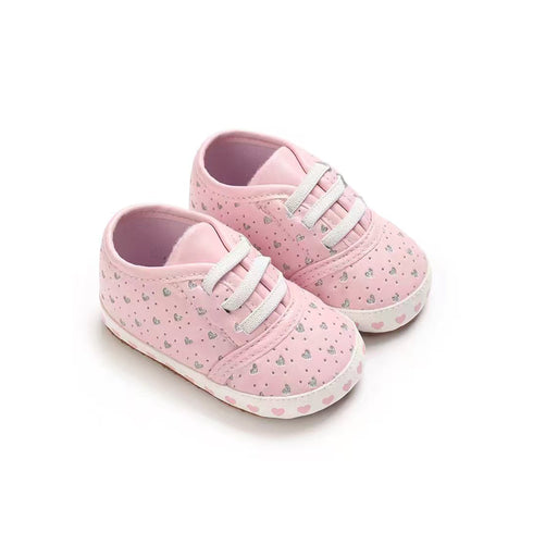 Prewalker Shoes for Baby Girls Pink Glittered Hearts Lace Up