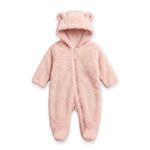 Pink Puffer Baby GirlHooded Winter Romper