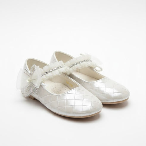 Beige Pumps Shoes Crystals Ruffled Organza Strap