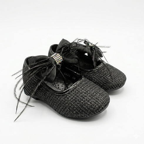 Black Pumps Shoes with Grid-Like Shimmer Pattern