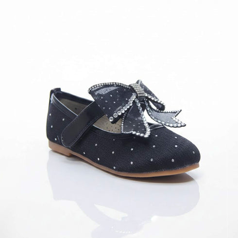 Black Pumps Shoes with Mesh Bow and Crystal Detailing
