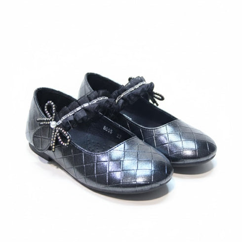 Black Pumps Shoes Crystals Ruffled Organza Strap