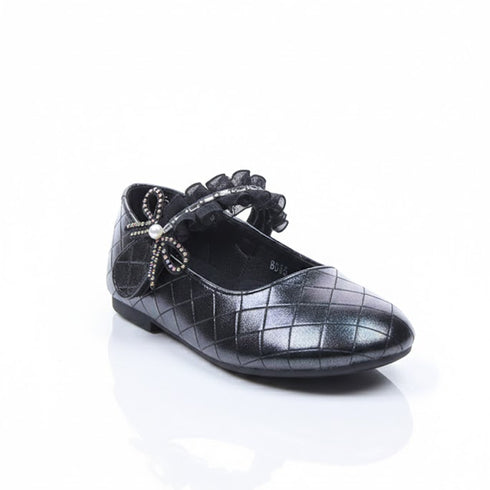Black Pumps Shoes Crystals Ruffled Organza Strap