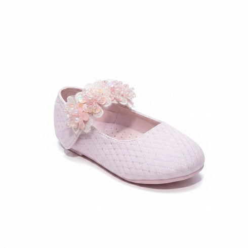 Pink Pumps Shoes with 3D Floral Lace Straps