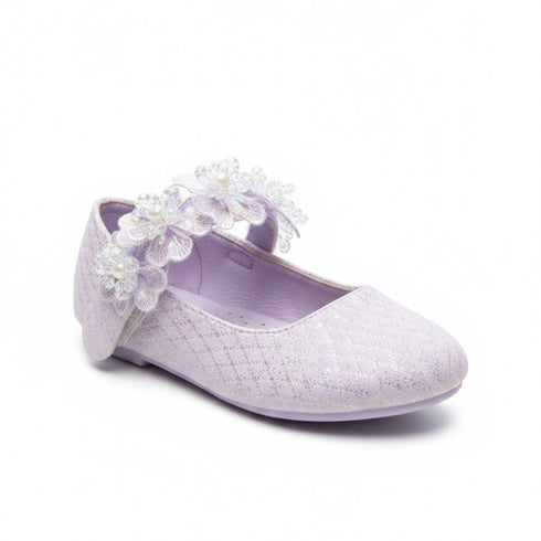 Purple Pumps Shoes with Floral Lace Straps