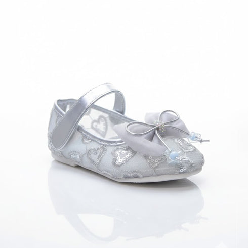 Silver Grey Pumps Shoes with Embroidered Mary Jane Design
