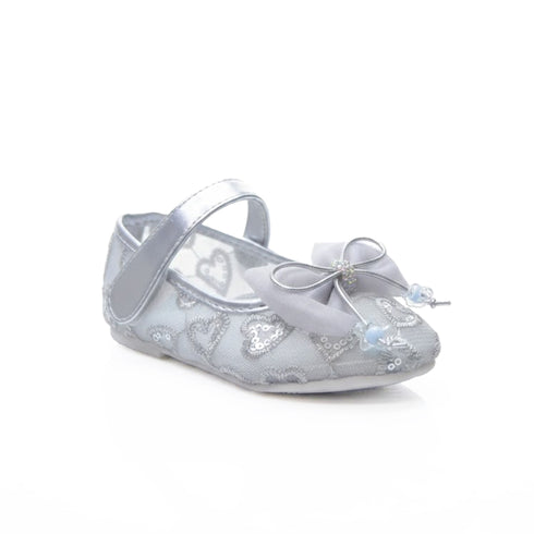 Silver Grey Pumps Shoes with Embroidered Mary Jane Design