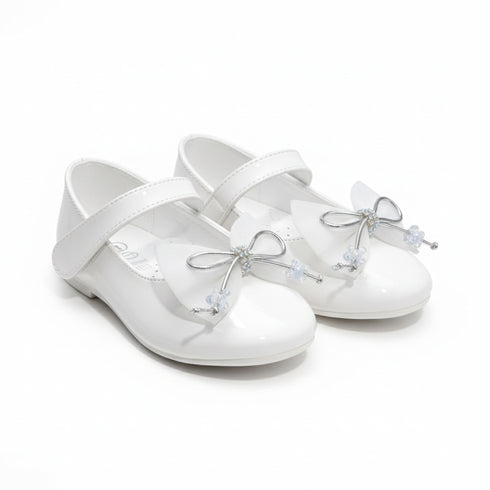 White Pumps Shoes with Double-Bow Design