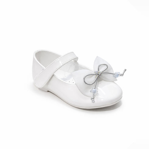 White Pumps Shoes with Double-Bow Design