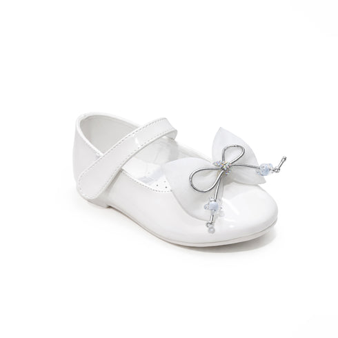 White Pumps Shoes with Double-Bow Design