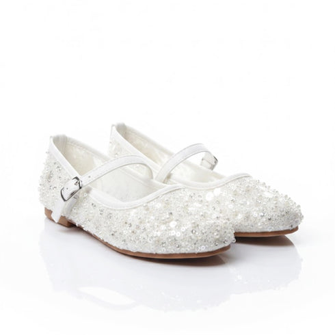 White Pumps Shoes with Pearlescent Party Design