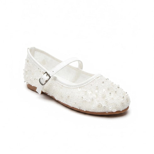 White Pumps Shoes with Pearlescent Party Design