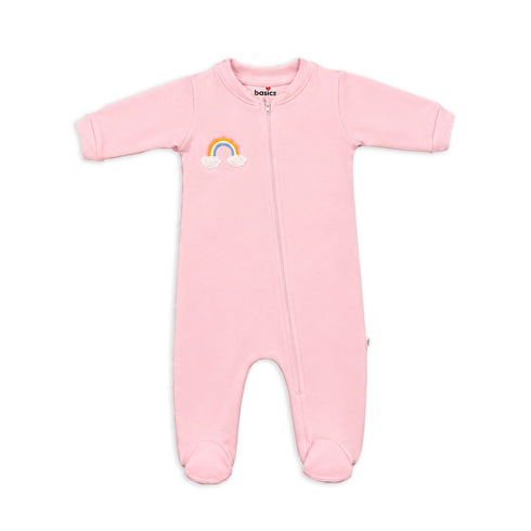Basics Baby Girl Pink Rainbow Fleece Rompers 0–24M