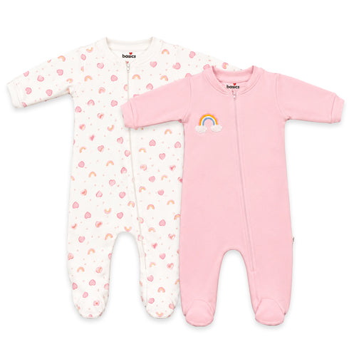 Basics Baby Girl Pink Rainbow Fleece Rompers 0–24M